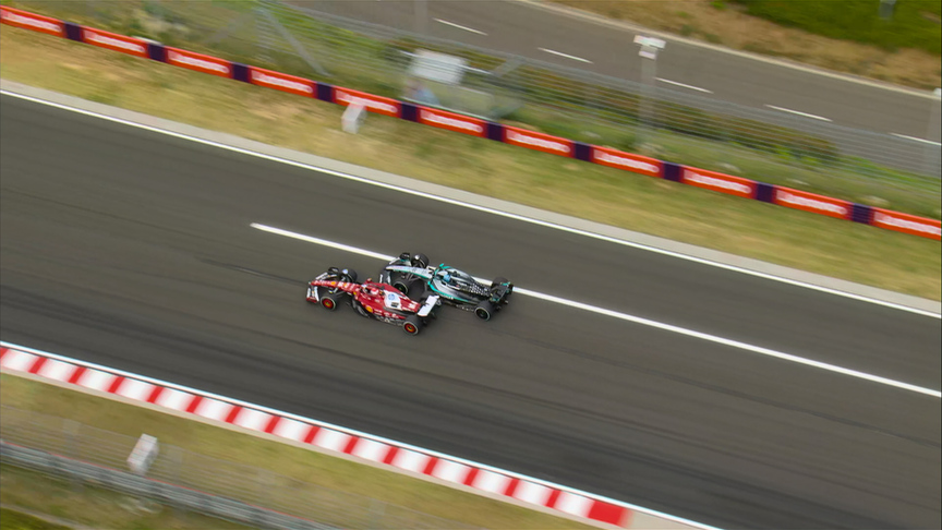 2025 Hungarian GP: Russell overtakes Leclerc for P3 after close battle on track