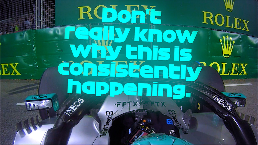 2022 Singapore GP FP2: Russell slides towards the wall again at Turn 11