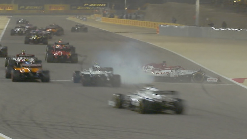 2020 Sakhir Grand Prix: Räikkönen spins off in chaotic race start