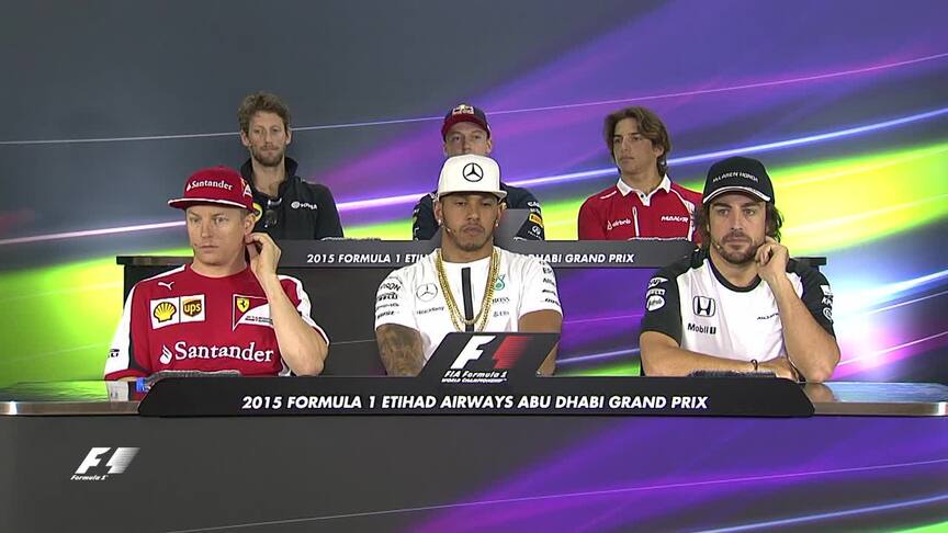 The drivers face the press in Abu Dhabi