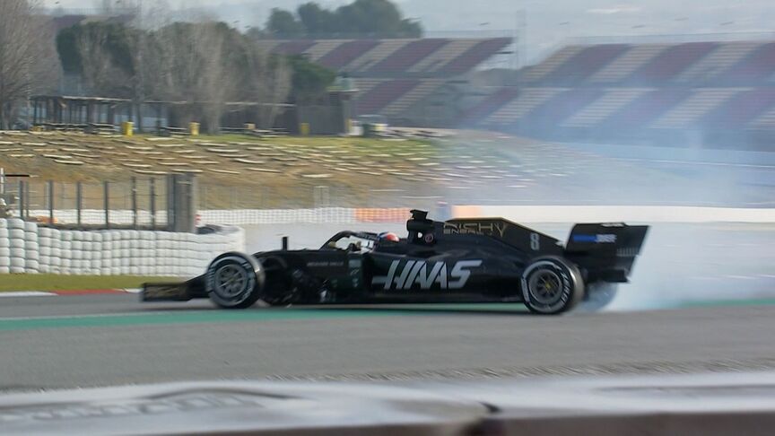 Testing Day 1: Grosjean goes off track in his Haas