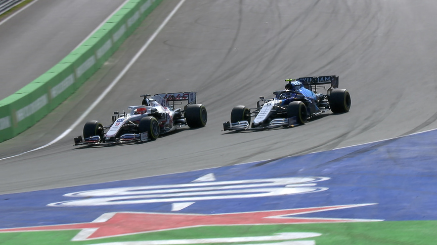 2021 Dutch Grand Prix: Latifi overtakes Mazepin around the outside at Tarzan