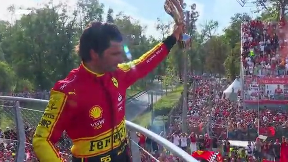 2023 Italian Grand Prix: Sainz celebrates in front of the Tifosi on the Monza podium