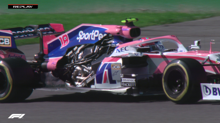 FP1: Stroll's Racing Point loses engine cover at speed