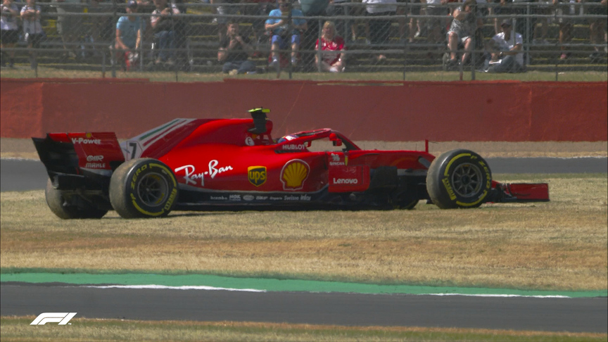 FP1: Raikkonen spins his Ferrari onto the grass