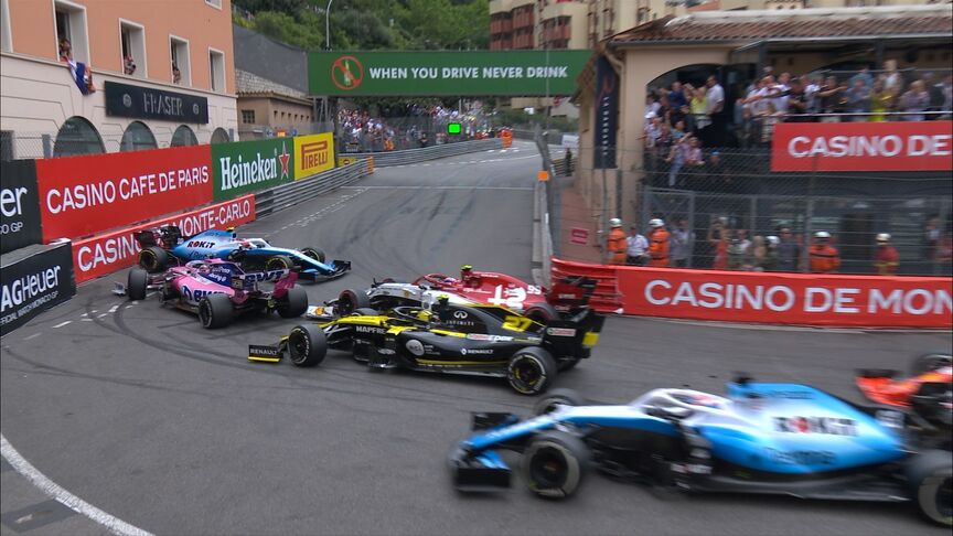 MONACO GP: Giovinazzi spins Kubica, causing Rascasse traffic jam