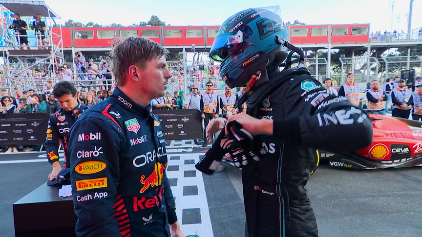 2023 Azerbaijan GP Sprint: Verstappen confronts Russell in Parc Ferme after Sprint clash