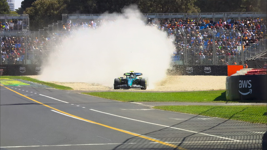 2024 Australian GP FP1: Alonso avoids the barriers after taking to the gravel in first practice