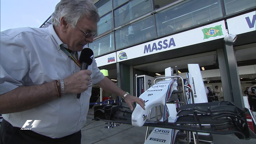 Gary Anderson explains the nose of a 2014 car